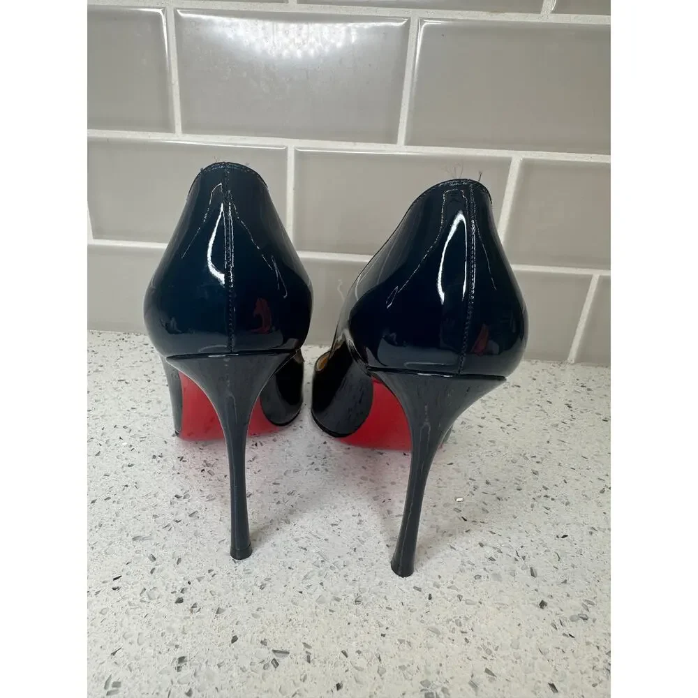 Christian Louboutin Navy Patent Leather Pointed-Toe Pumps - Size 38 (So Kate)